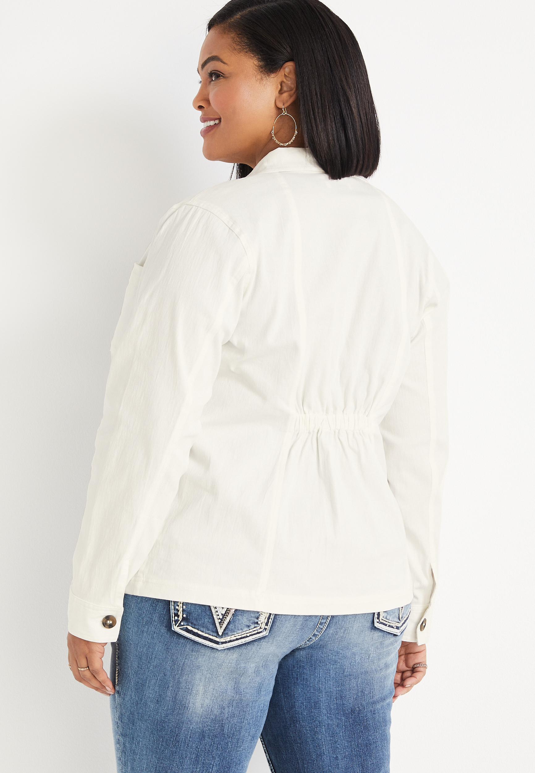 Plus Size Solid Button Down Jacket, , large