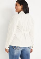 Plus Size Solid Button Down Jacket, , small