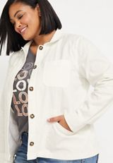 Plus Size Solid Button Down Jacket, , small