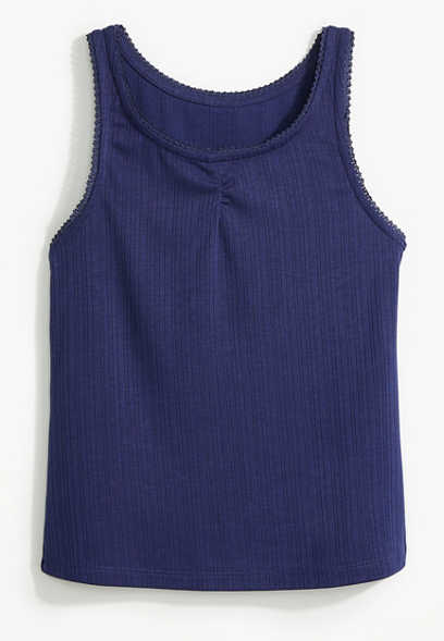 Girls Solid Ribbed Cinched Front Tank Top