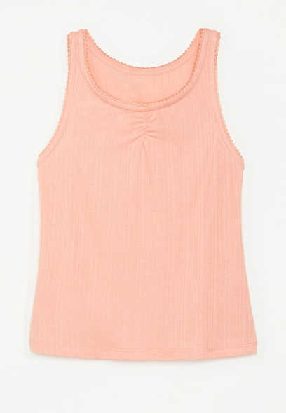 Girls Solid Ribbed Cinched Front Tank Top