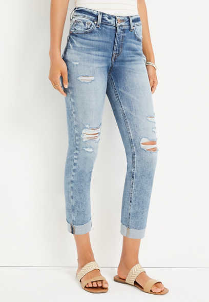edgely™ Straight High Rise Ripped Cropped Jean