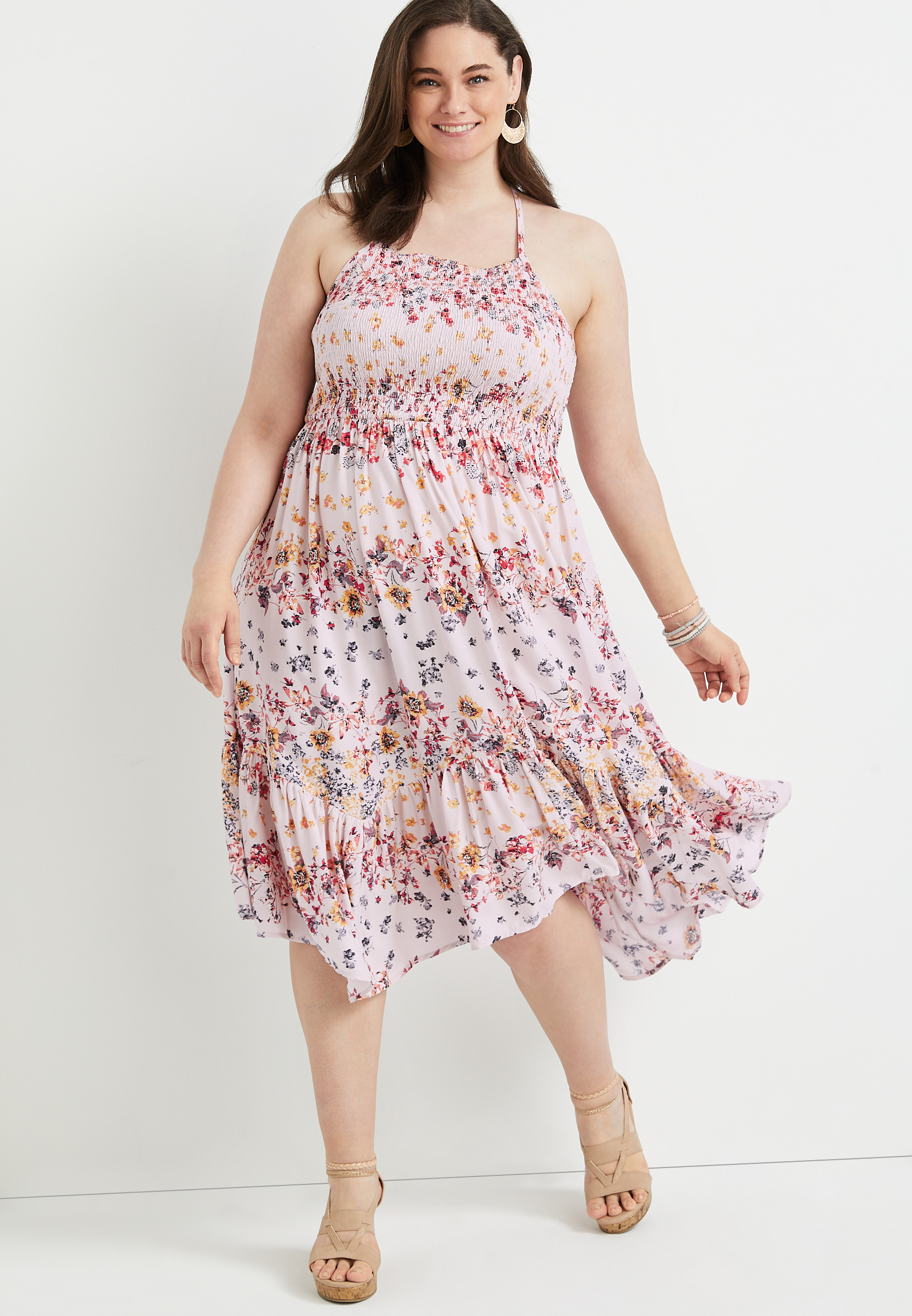 Plus Size Floral Smocked Halter Midi Dress | maurices