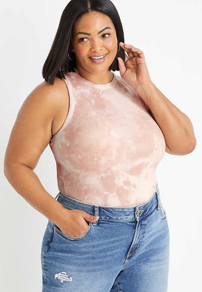 Plus Size Highline Tie Dye Fitted Ribbed Tank Top