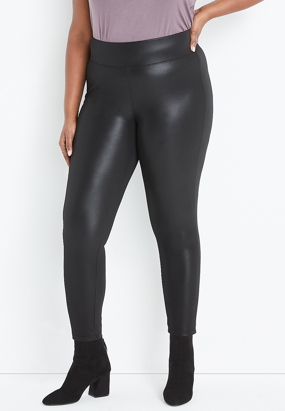 Plus Size ONE5ONE™ Black Faux Leather 4-Way Stretch Legging