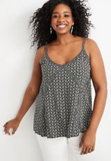 Plus Size Mixed Print V Neck Cami, BLACK COMBO, small