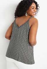 Plus Size Mixed Print V Neck Cami, BLACK COMBO, small