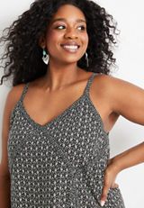 Plus Size Mixed Print V Neck Cami, BLACK COMBO, small