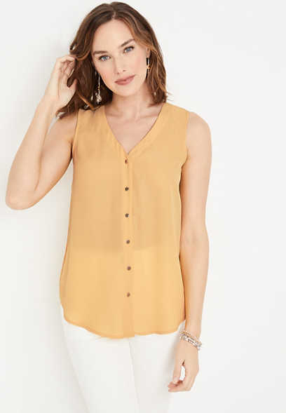 Madison Solid Gold Button Tank Top