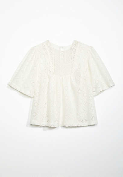 Girls Solid Lace Flutter Top