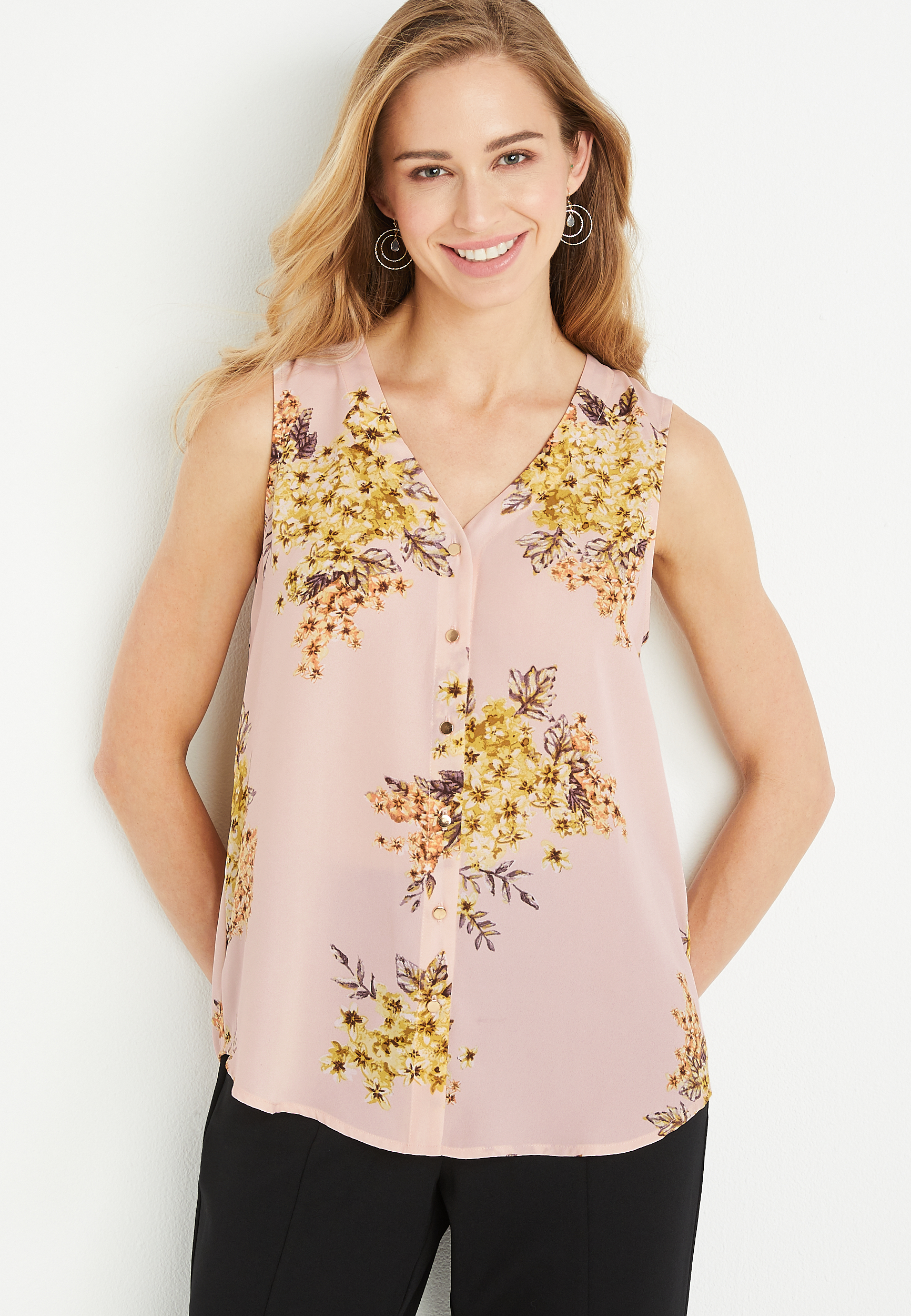 Madison Floral Button Down Tank Top | maurices