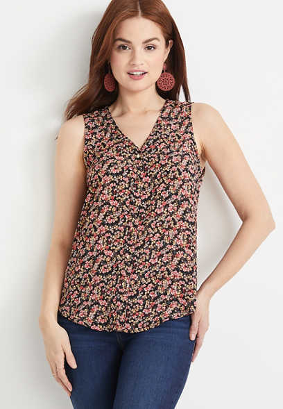 Madison Ditsy Floral Button Down Tank Top