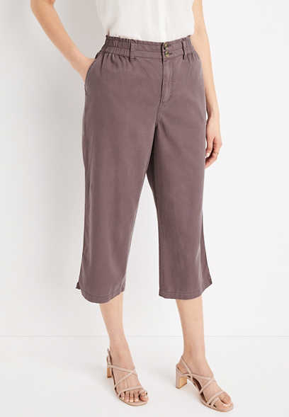 Solid High Rise Cropped Wide Leg Weekender Pant