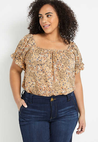 Plus Size Floral Puff Sleeve Top
