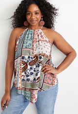 Floral Paisley Halter Neck Tank Top, C2380, small