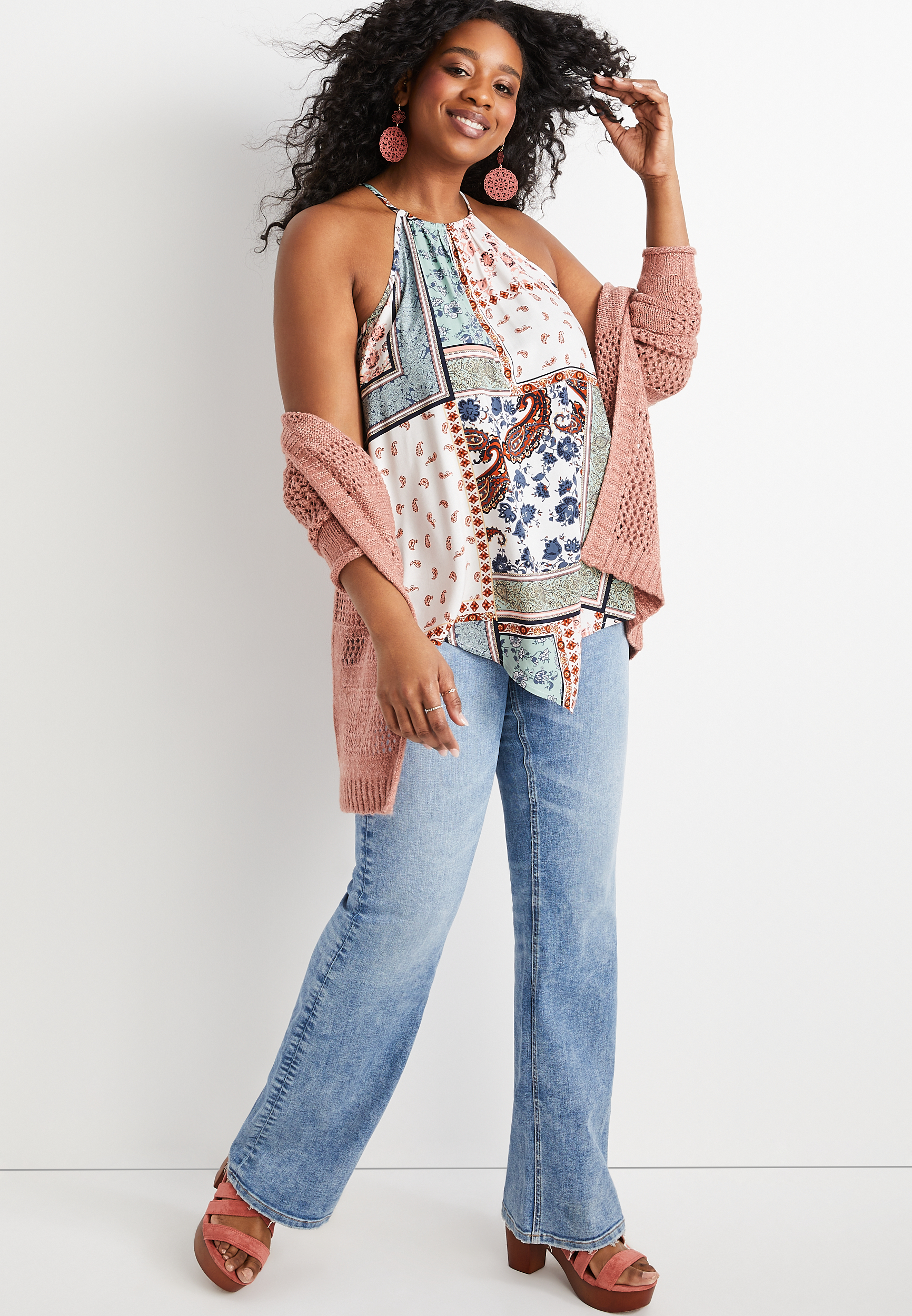 Floral Paisley Halter Neck Tank Top, C2380, large