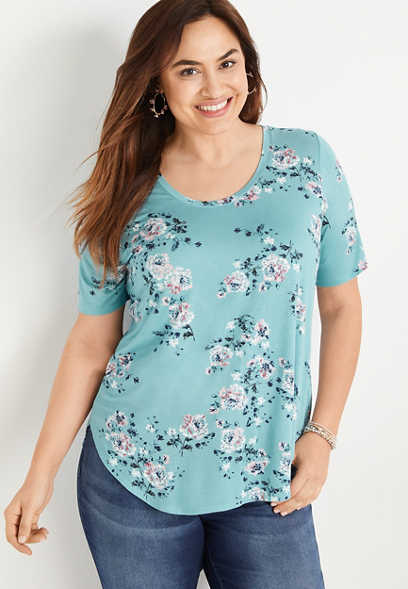 Plus Size 24/7 Flawless Blue Floral Tunic Tee