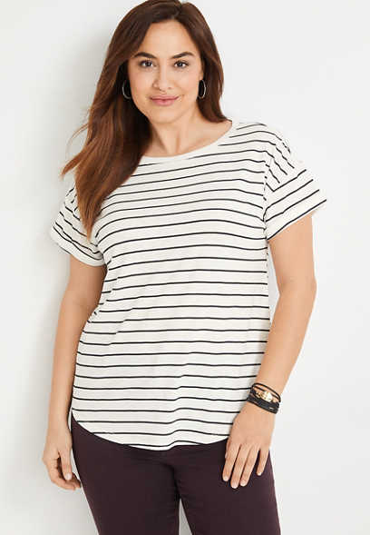 Plus Size 24/7 Forever Drop Shoulder Striped Tee