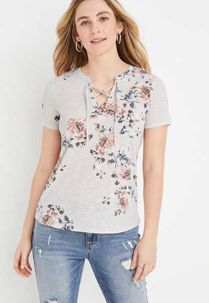 Floral Ribbed Crossroads Tee