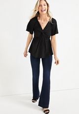 Solid Front Knot Flutter Sleeve Top, C106, small