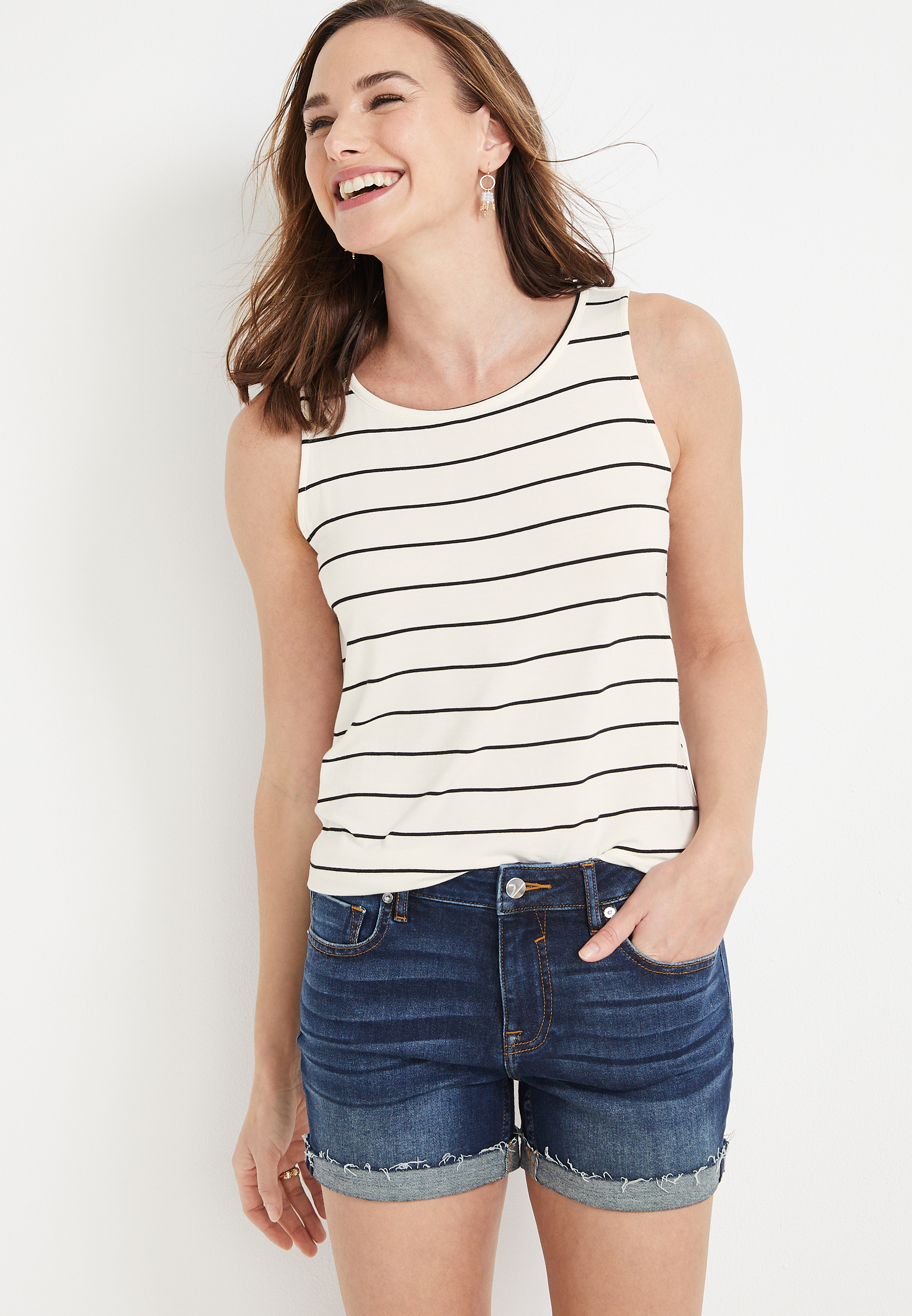 24/7 Flawless Stripe High Neck Tank Top | maurices