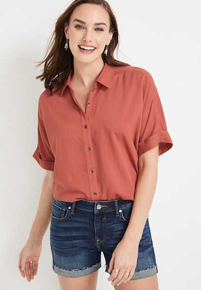 Solid Button Down Relaxed Shirt