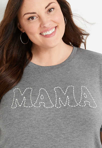 Plus Size Mama Embroidered Gray Graphic Tee