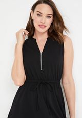 Ever Go Black Zipper Neck Mini Dress, BLACK, small