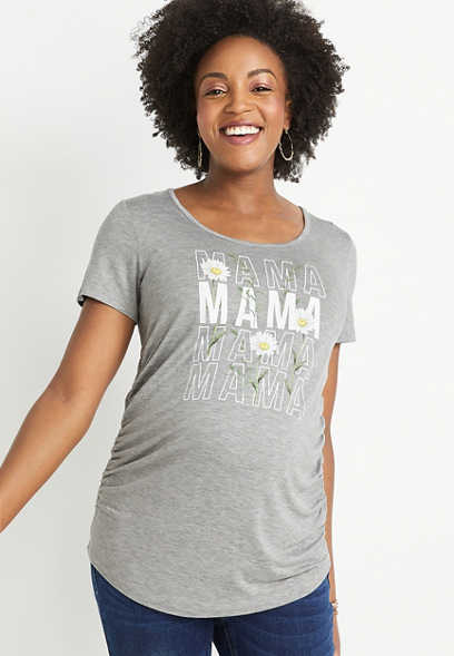 Gray Floral Mama Maternity Graphic Tee