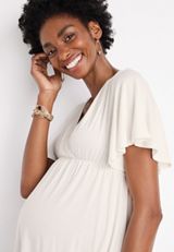 Flutter Sleeve Babydoll Nursing Friendly Maternity Top, ECRU, small