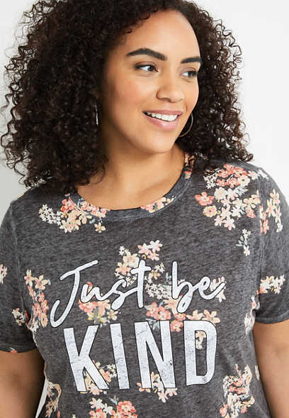 Plus Size Just Be Kind Floral Graphic Tee