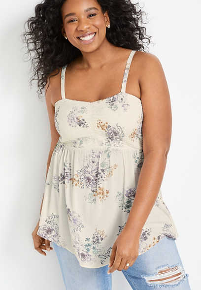 Plus Size Smocked Floral Babydoll Tank Top