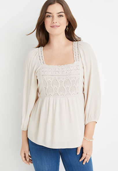 Beige Embroidered Peasant Blouse