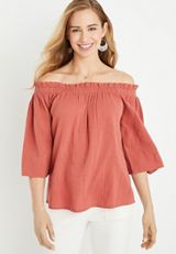 Solid Wide Sleeve Off The Shoulder Top, C7146, small