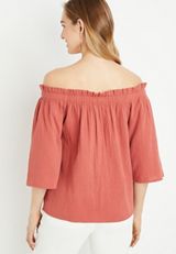 Solid Wide Sleeve Off The Shoulder Top, C7146, small