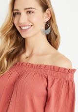 Solid Wide Sleeve Off The Shoulder Top, C7146, small