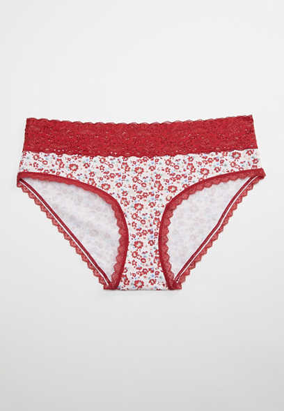Simply Comfy Red Floral Cotton Hipster Panty