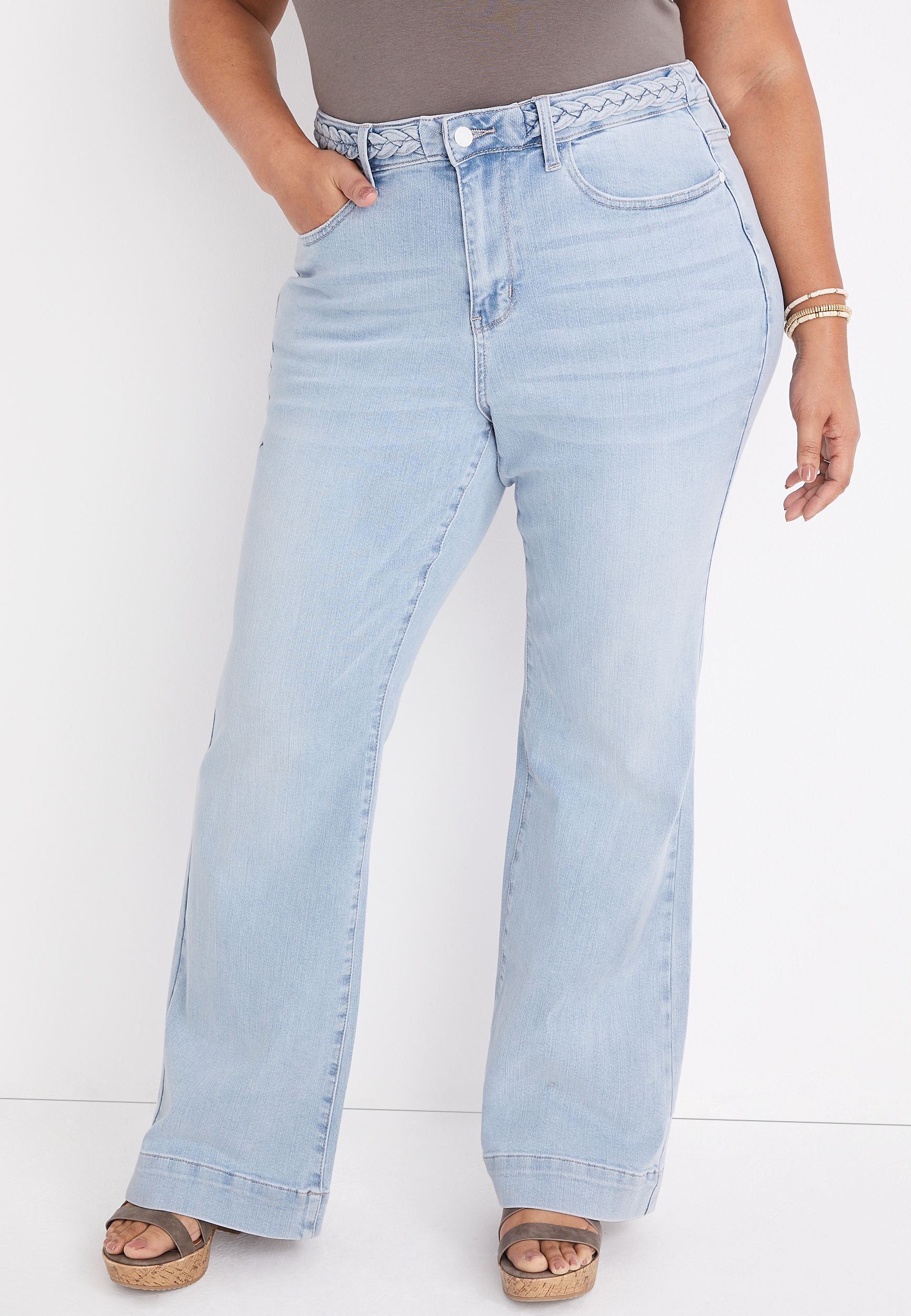 Plus Size Judy Blue® High Rise Braided Waist Wide Leg Jean | maurices