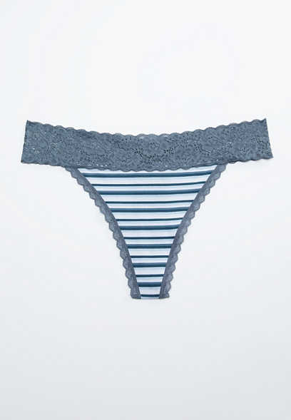 Simply Comfy Blue Stripe Cotton Thong Panty