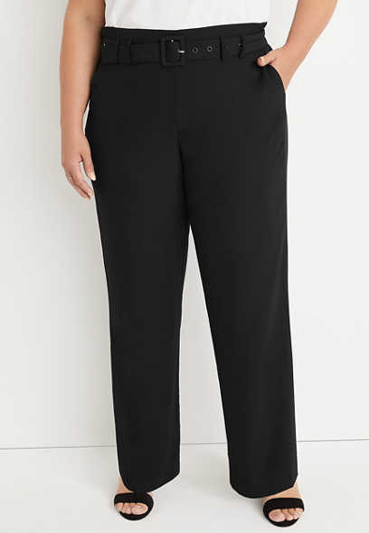 Plus Size Black High Rise Belted Trouser