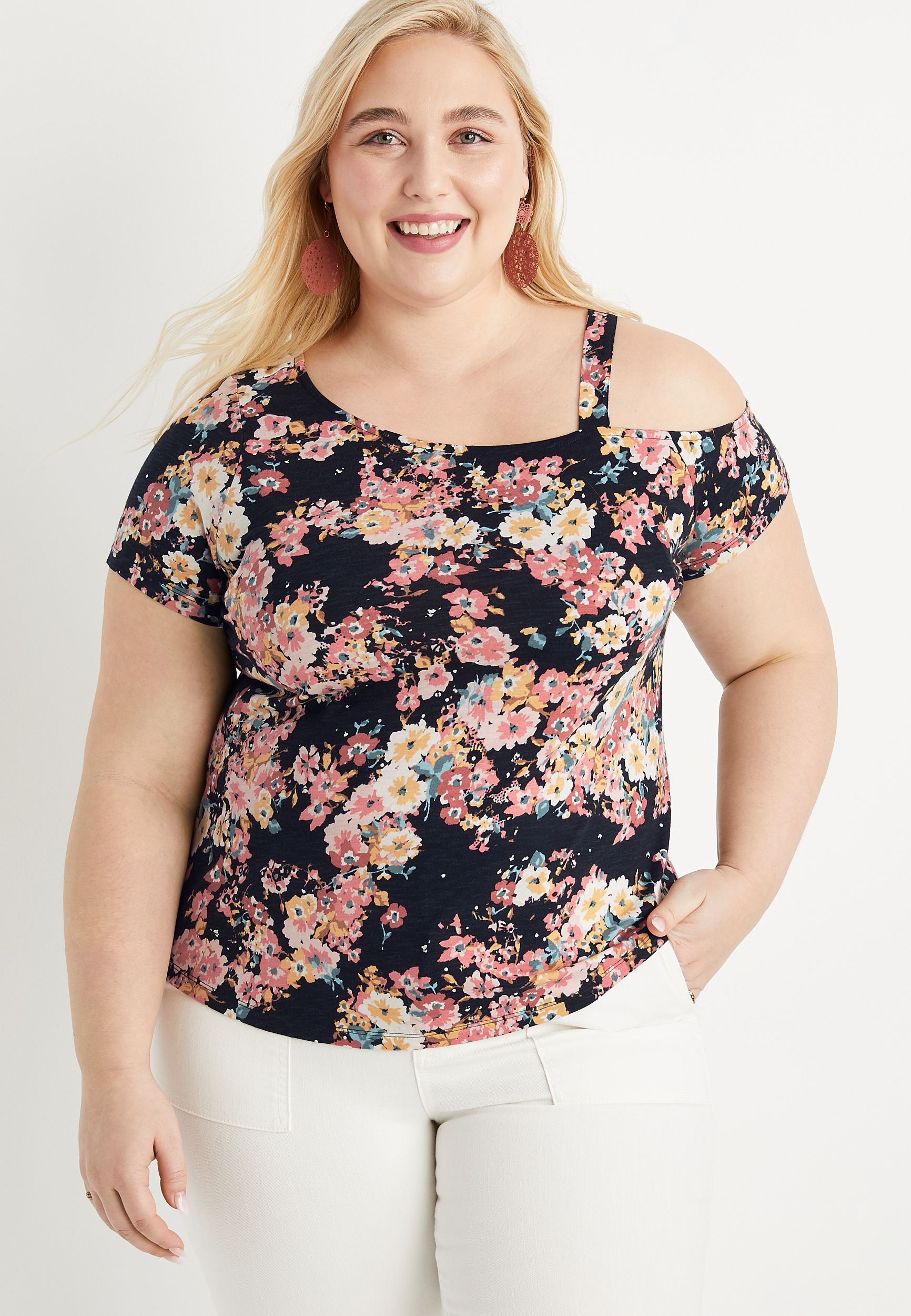 Plus Size Floral Short Sleeve Off The Shoulder Top | maurices