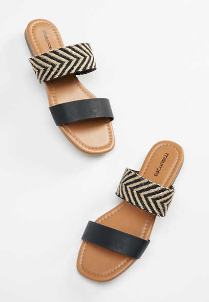 Chelsea Black Striped Weave Strap Sandals