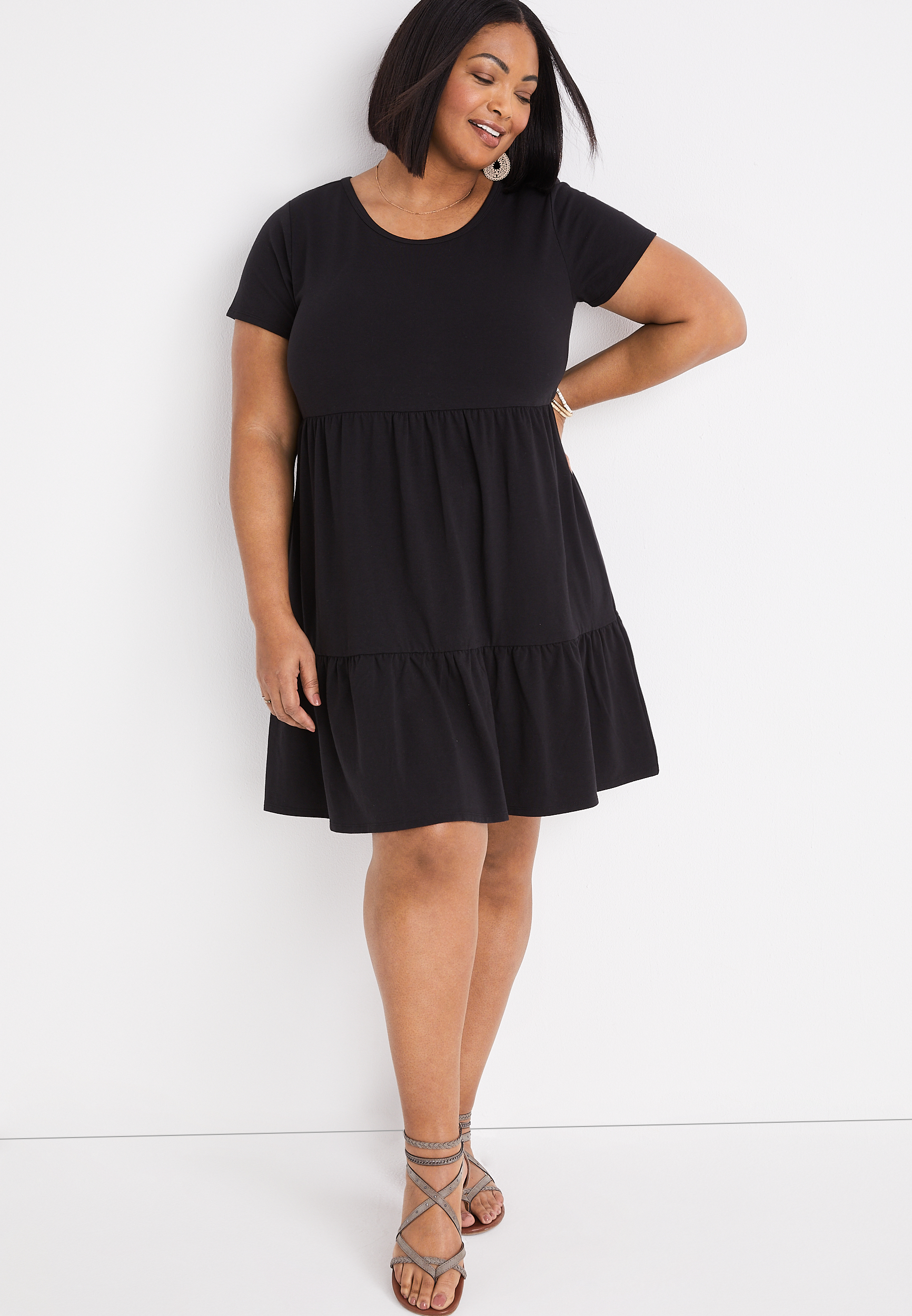 Plus Size 24/7 Solid Tiered Babydoll Mini Dress | maurices