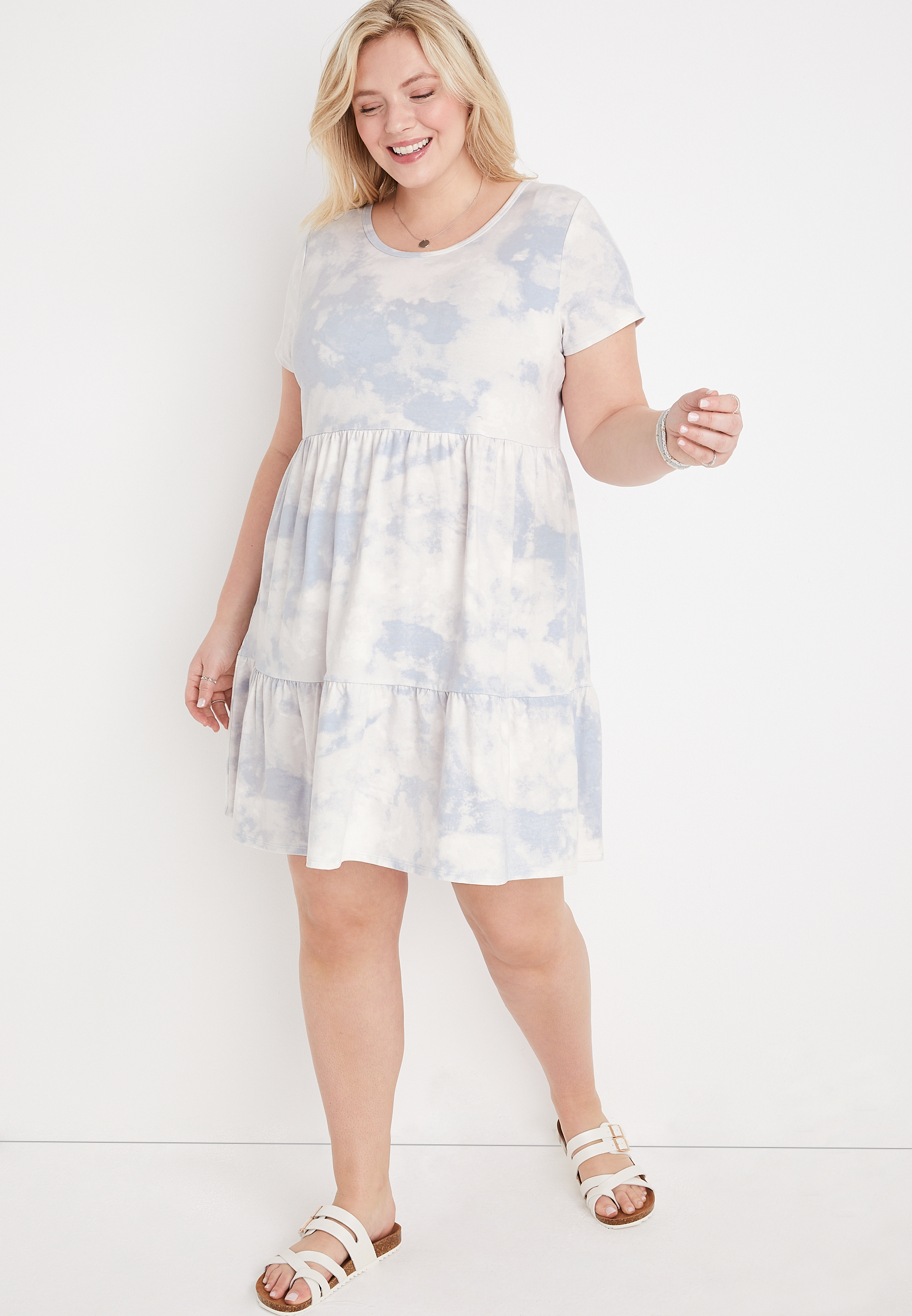 Plus Size 24/7 Tie Dye Tiered Babydoll Mini Dress | maurices