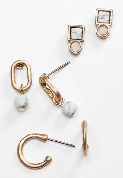 3 Piece Gold Howlite Earring Set
