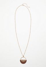 Gold Round Wooden Pendant Necklace, , small