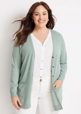 Plus Size Solid Boyfriend Cardigan, JADE MIST, small