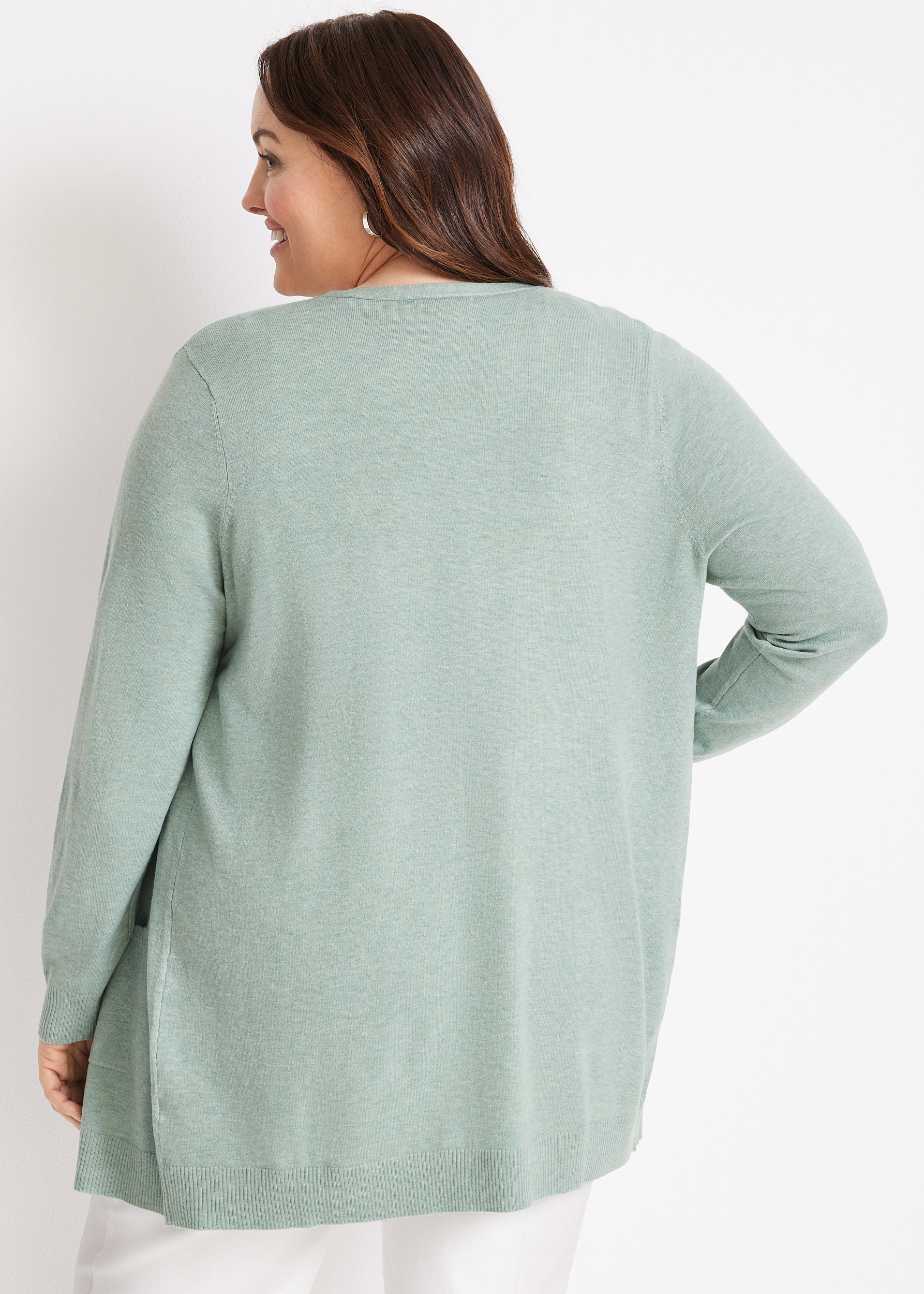 Plus Size Solid Boyfriend Cardigan, JADE MIST, large