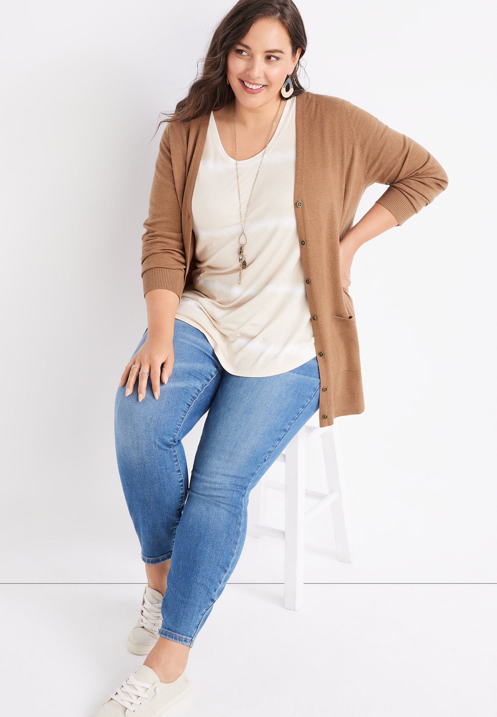 Plus Size Solid Boyfriend Cardigan, C520, large
