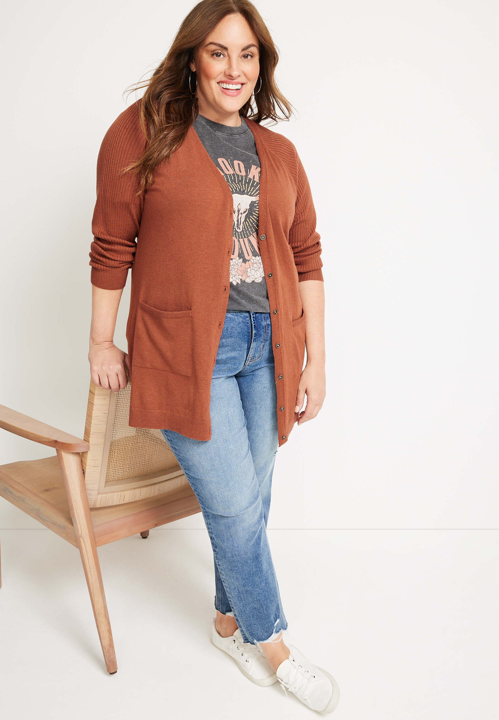 Plus Size Solid Boyfriend Cardigan, C1093, large